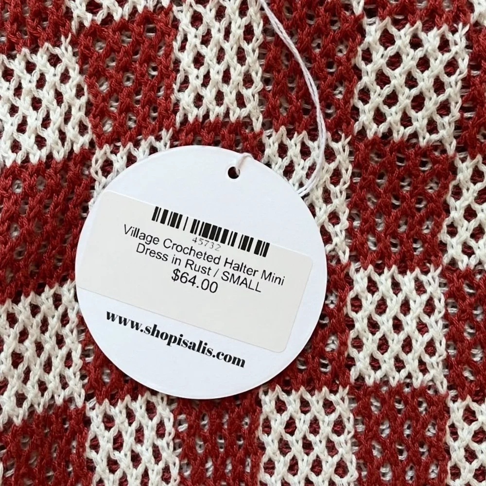 Isalis Village Crochet Halter Mini Dress in Rust - Picture 7 of 8